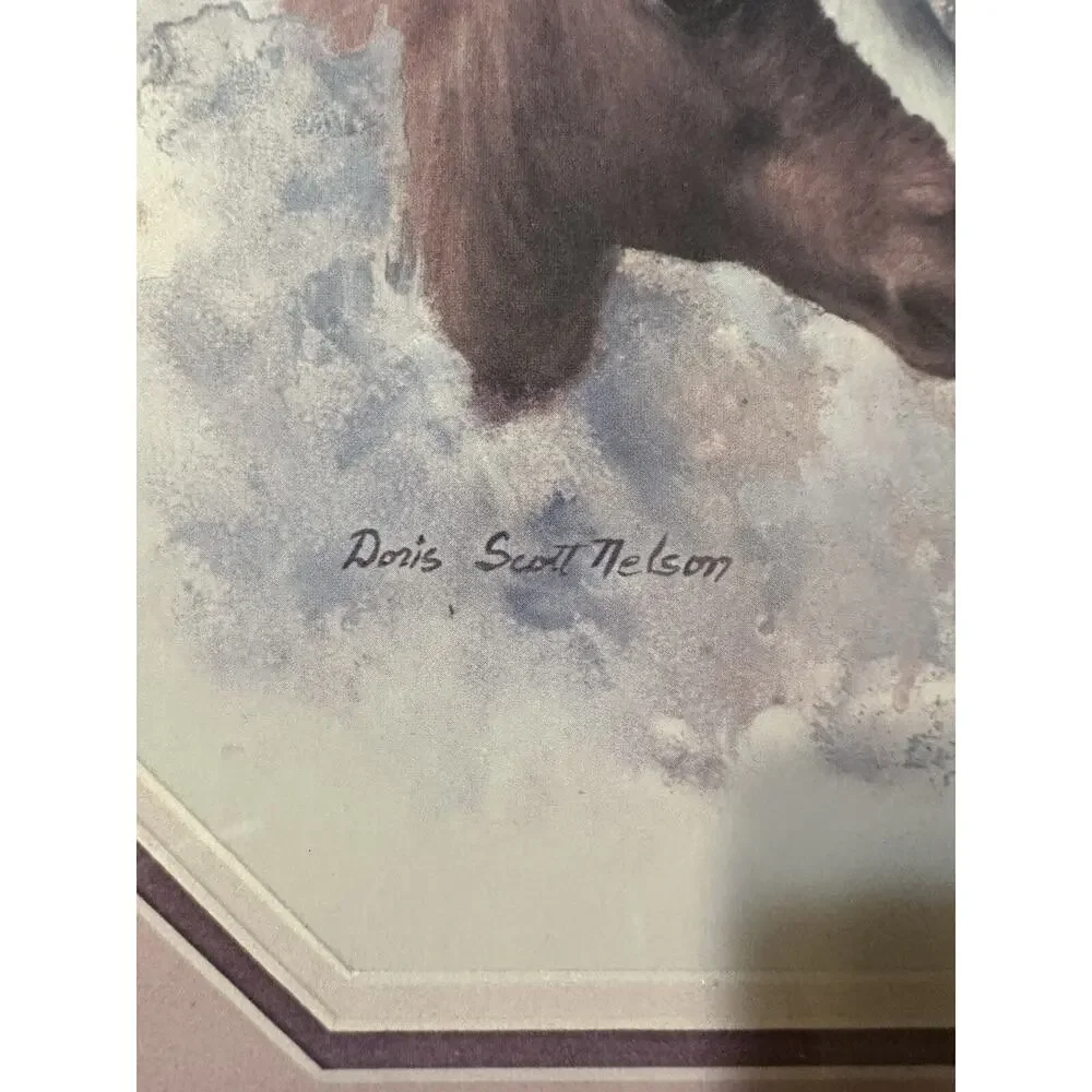 Vintage Framed Horse & Colt Wall Hanging Picture By Doris Scott Nelson